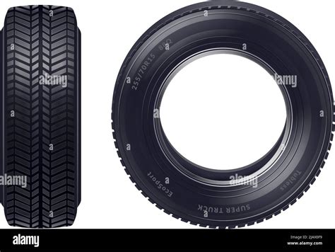 Set Of Realistic New Car Tires Front And Profile View Isolated Over
