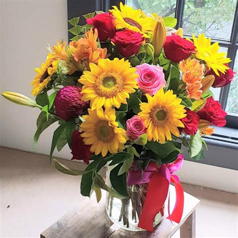 Sunflower And Red Rose Bouquet Flowers With Passion Sydney