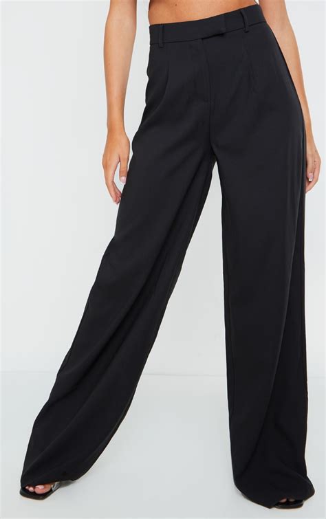 black woven tailored wide leg trousers prettylittlething ca