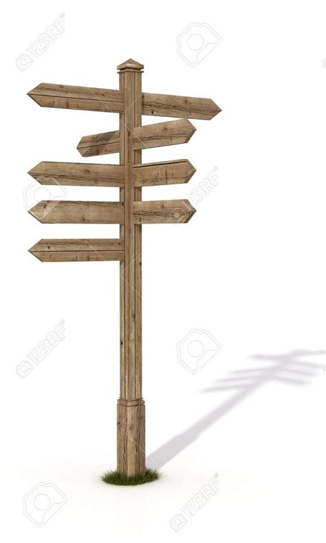 Directional Sign Old Wooden Road Sign Post Isolated On White