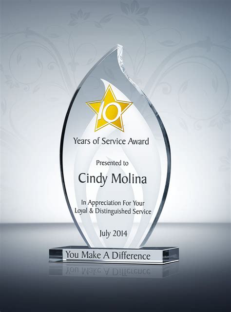 Flame Shaped Long Service Award Plaque Certificate Templates Service