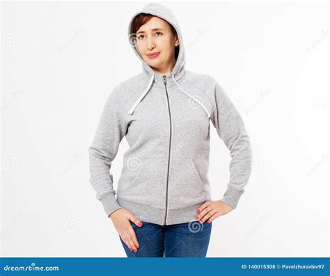 Beautiful Women Gray Pullover Hoodie Mockup Woman In Gray Hoodie Template For Your Own Design