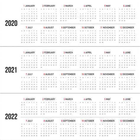Year 2021 2022 2023 2024 Calendar Vector Design Template Simple Stock