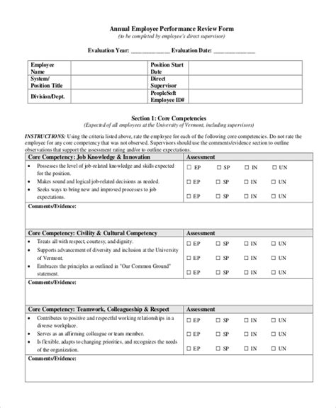 Free Sample Employee Performance Review Forms In Ms Employee Evaluation Form