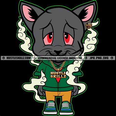 Scarface Gangster Cat Smoke Vector Design Element Red Eyes Cat Chain V