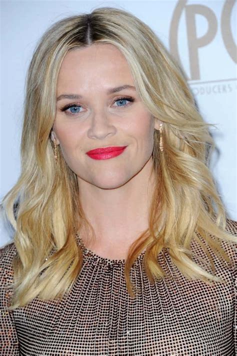 Reese Witherspoon Was Quite Charming In Her Detailed Golden Dress Shocking Pink Lips And