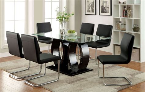From its rich finishes to its clean lines, the. Lodia I Black Glass Top Rectangular Pedestal Dining Table ...