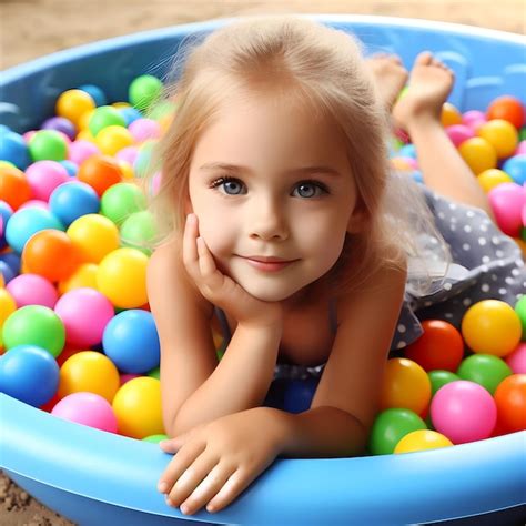 Premium Ai Image Cute Little Girl Playing On Multi Coloured Plastic