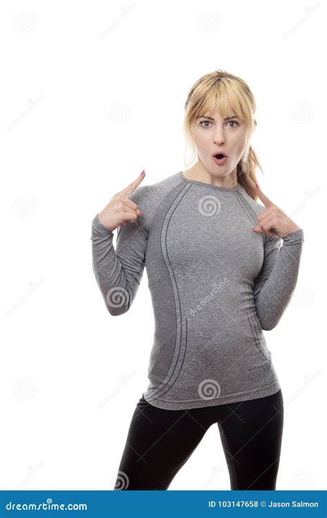 Woman Pointing At Oneself Stock Photo Image Of Sporty 103147658