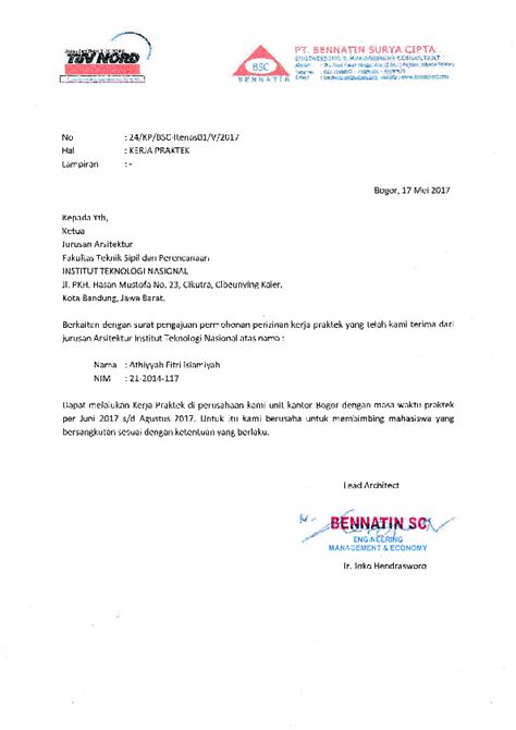 Contoh Surat Balasan Magang Dari Perusahaan