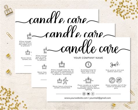 Sunrayart Designs Candle Care Card Template