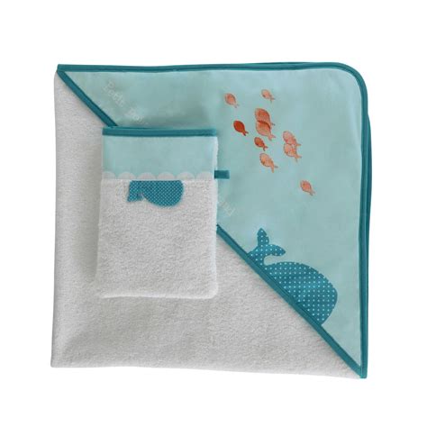 R 80 baby bath seat. MARIN cotton baby bath cape + glove in blue | Maisons du Monde