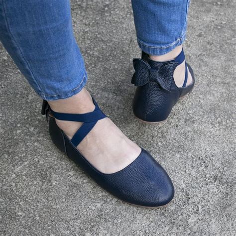 Mommy Bow Back Flats Navy Blue Women Shoes Bow Back Navy Blue