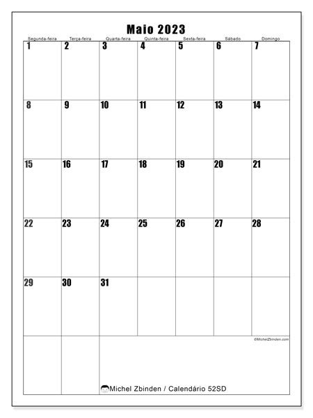 Calendários de maio de 2023 para imprimir Michel Zbinden PT