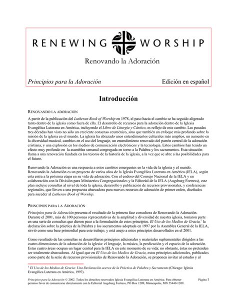 Principios Para La Adoración Evangelical Lutheran Church In