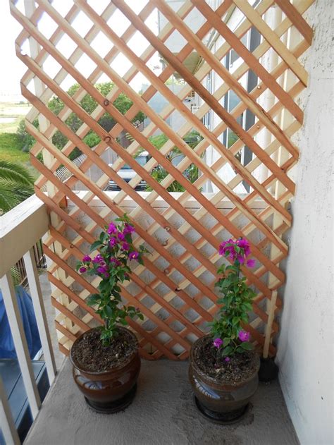 This wooden lattice fence design also serves as a stunning decorative design feature for this contemporary asian inspired patio. Create a beautiful private balcony by using some lattice wood and your favorite climbing plant ...