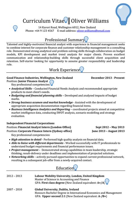 New Zealand Cv Sample Careerprofessorworks