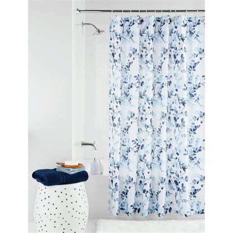 Mainstays Watercolor Botanical Floral Fabric Shower Curtain Blue 72