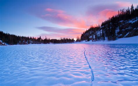 Wallpaper Sunlight Sunset Lake Reflection Sky Snow Winter