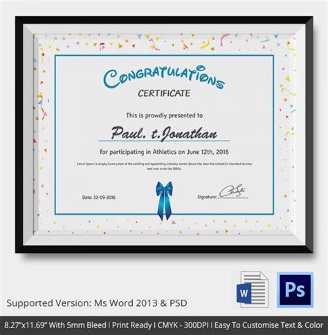 Congratulations Certificate Template 10 Word Psd Documents