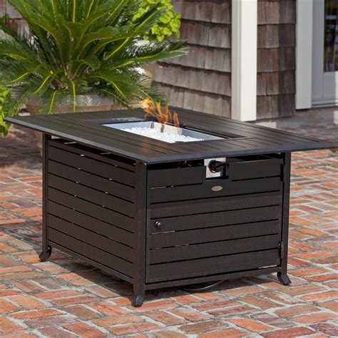 Definitely not your average outdoor coffee table, this rectangular fire pit table is warmed by propane and adds a heavy dose of ambiance to your square gas fire pit table. Fire Sense Extruded Aluminum Propane Fire Pit Table ...