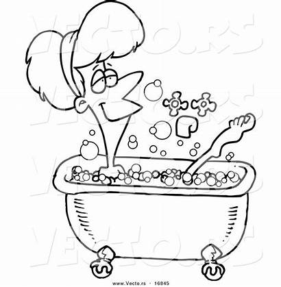 Bath Cartoon Taking Woman Coloring Clipart Outline