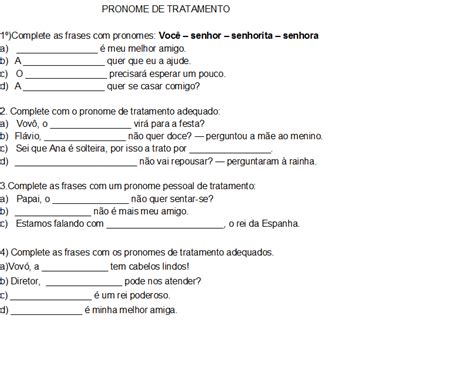 Exercício De Pronome De Tratamento