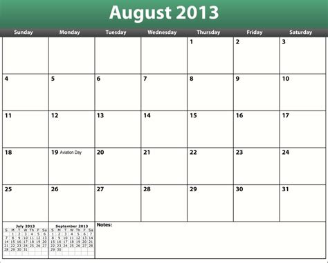 Printable Pdf August 2013 Calendar