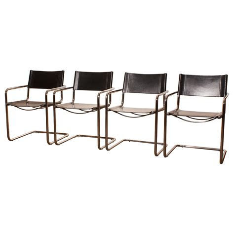 1970s Set Of Six Tubular Steel And Black Leather Dining Chairs By Matteo Grassi For Sale At 1stdibs