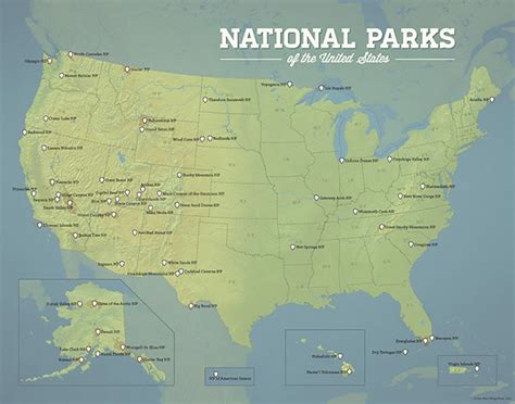 Us National Parks Map 11x14 Print Best Maps Ever Map Of United States