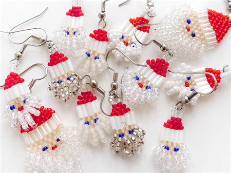 Prepare the first white beading line. Crystal Beard Santa Beaded Earrings | The Shoppe