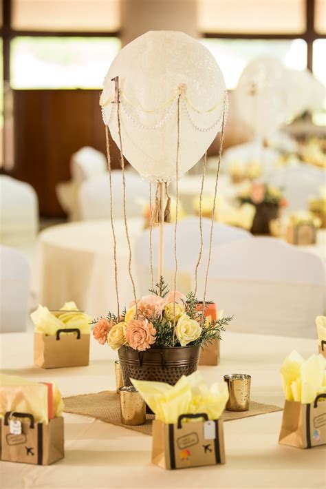 Hot Air Balloon Centerpiece With Lace Pearls And Dried Flowers In The