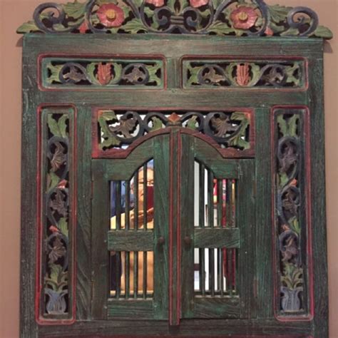 Wall Mounted Decorative Javanese Mirror With Doors And Art Carvings