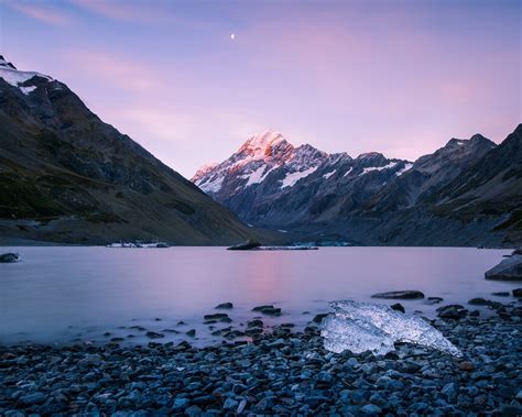 New Zealand Snow Mountains Lake Sunset Preview