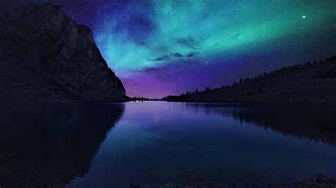 2560x1440 Resolution Aurora Borealis Northern Lights Over Mountain Lake