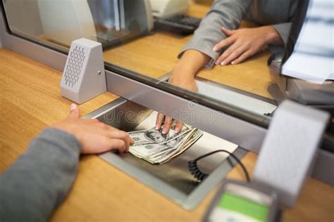 Clerk Giving Cash Money To Customer At Bank Office Stock Image Image Of Banknote Cashier