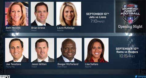 Espn Will Kick Off Monday Night Football With Beth Mowins Brian Griese