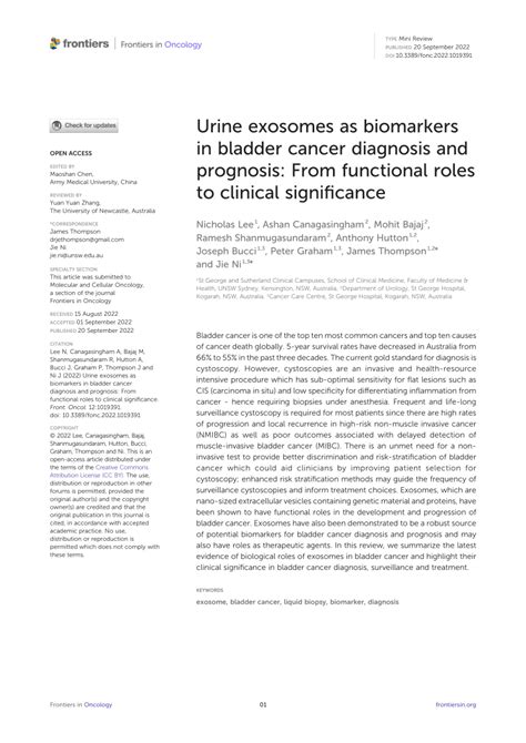 Pdf Urine Exosomes As Biomarkers In Bladder Cancer Diagnosis And