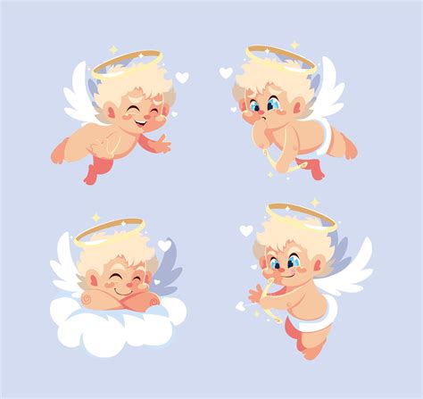 Set Of Cute Cupid Angels In Different Poses Valentines Day 2677927
