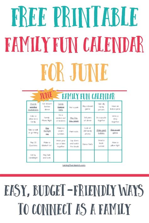 Print as many calendars as you want on your personal computer. Free Printable Family Fun Calendar for June - Money Saving ...
