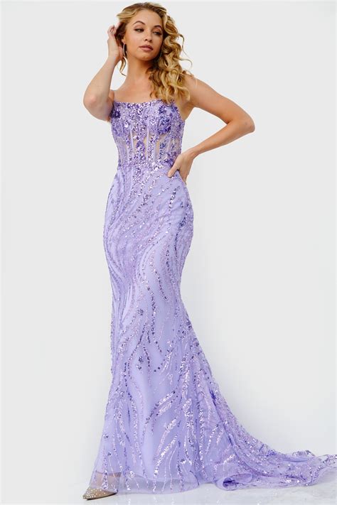 Jvn23250 Lilac Tie Back Embellished Prom Dress Jvn