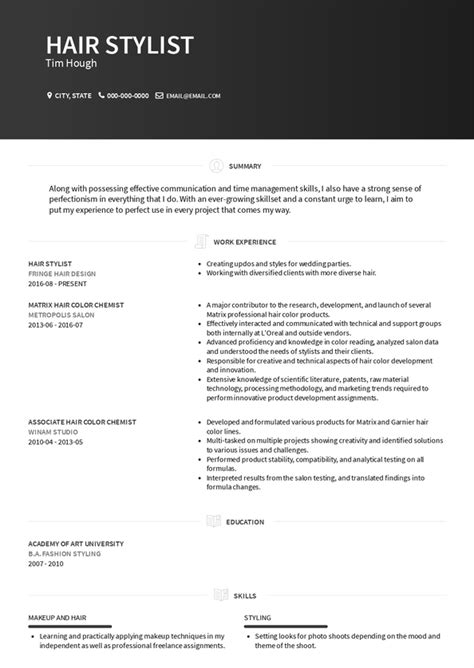 hair stylist resume samples and templates visualcv