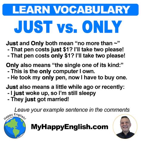 Learn English Vocabulary Just Vs Only Happy English Free English