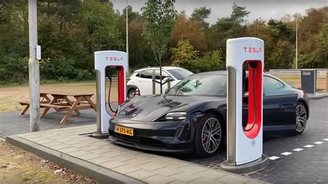Watch Porsche Taycan Fast Charging Test At V Tesla Supercharger