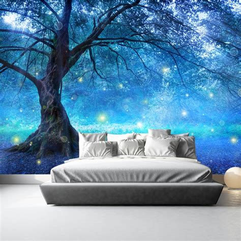 Your bedroom should be a space that allows you to relax and rejuvenate while reflecting bedroom wall decor will create a comfortable, inviting space that reflects who you are and what you love. Blue Fairy Tree Wall Mural Fairytale Forest Photo ...