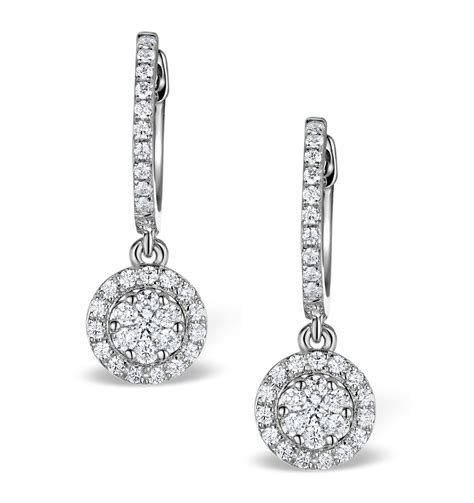 Halo Diamond Drop Earrings Florence 046ct In 18k White Gold