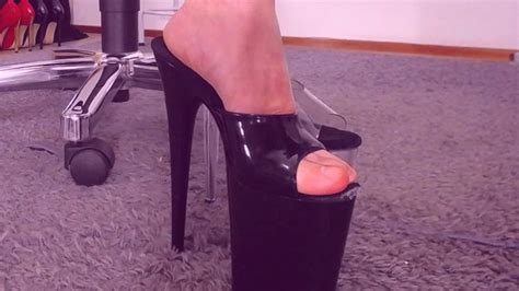 Episode 383 Bare Foot In 2 Pairs Of Heels Black And Clear Of Pleaser