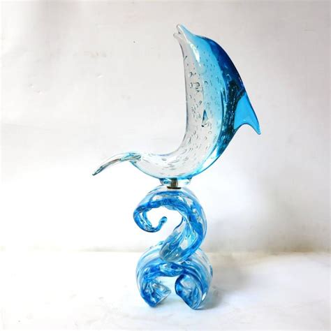 Italian Murano Glass Dolphin On Wave Sculpture By Sergio Costantini For