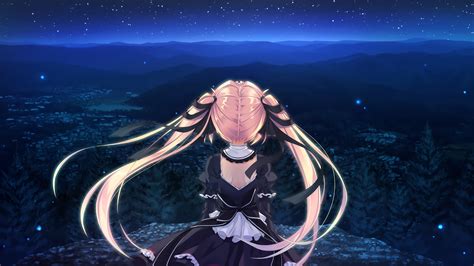 Long Hair Anime Anime Girls Night Landscape Sky Wallpaper Coolwallpapersme