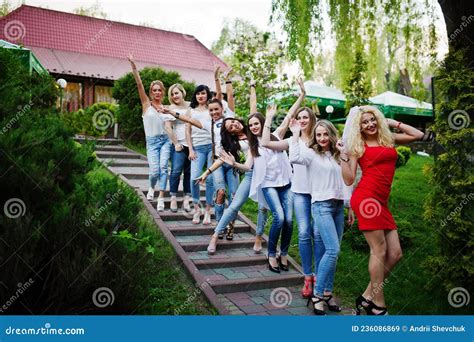 Girls Having Fun While Posing Outside In The Park On The Bachelorette Party Stock Image Image